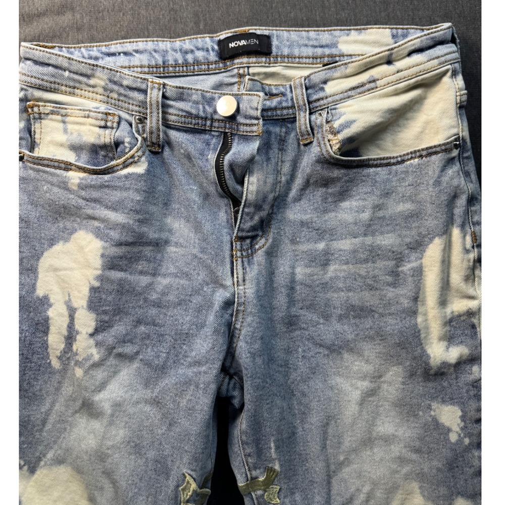 Nova Men‎ Bleach Splatter Jeans Flare Leg Cross Detail Size 32